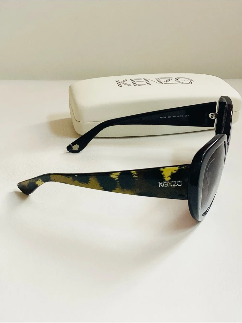 Kenzo Black Sunglasses with Olive & Yellow Tie-Dye Temples